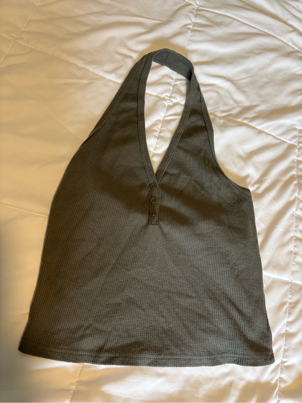 Bozzolo Olive Halter Ribbed Tank with Button Placket